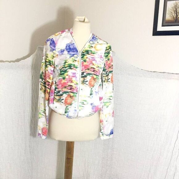 H&M Floral Print Bomber Lightweight Jacket Size 6 - Picture 1 of 8